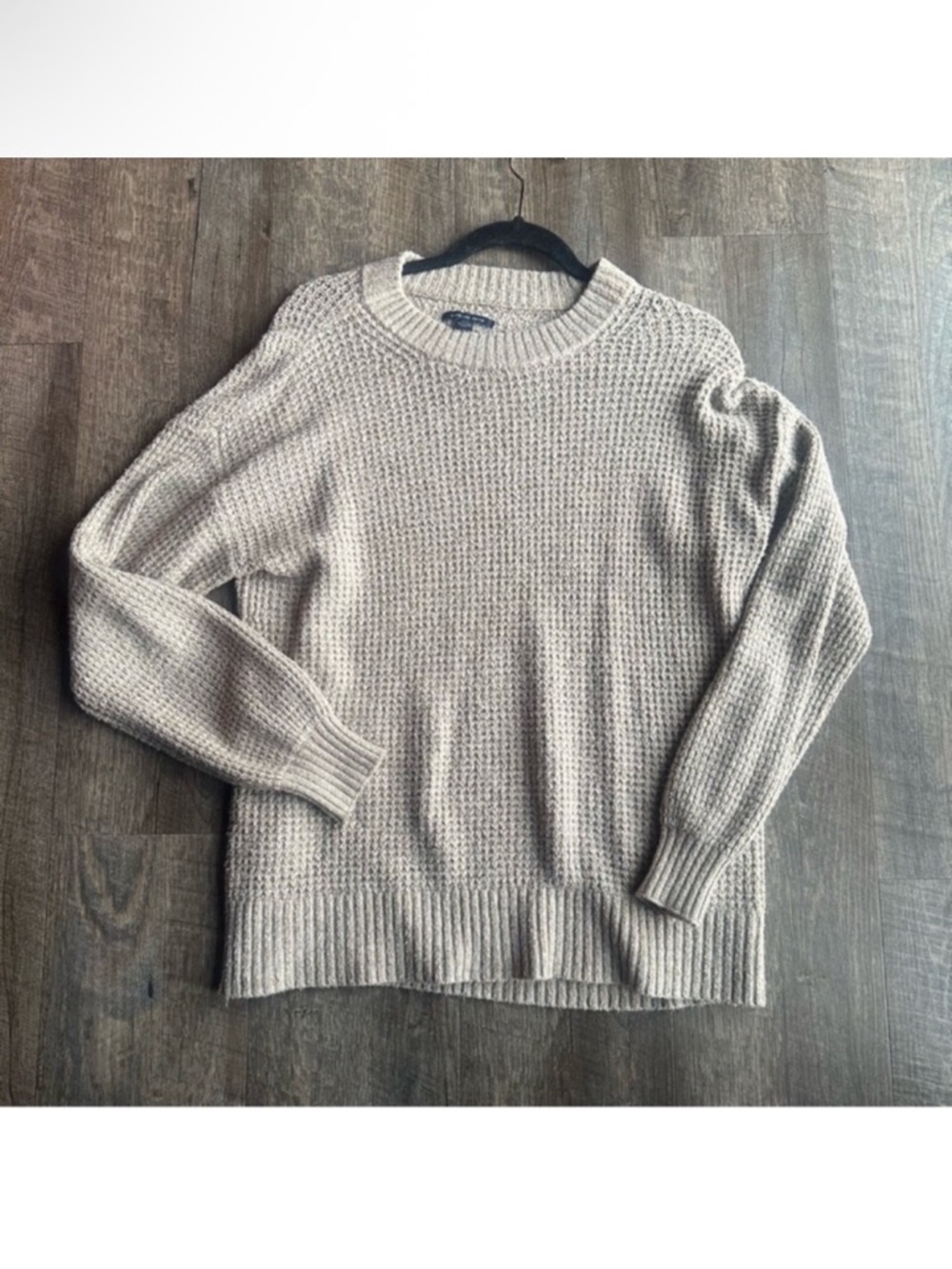 American Eagle Outfitters Beige Waffle Knit Crewneck Sweater